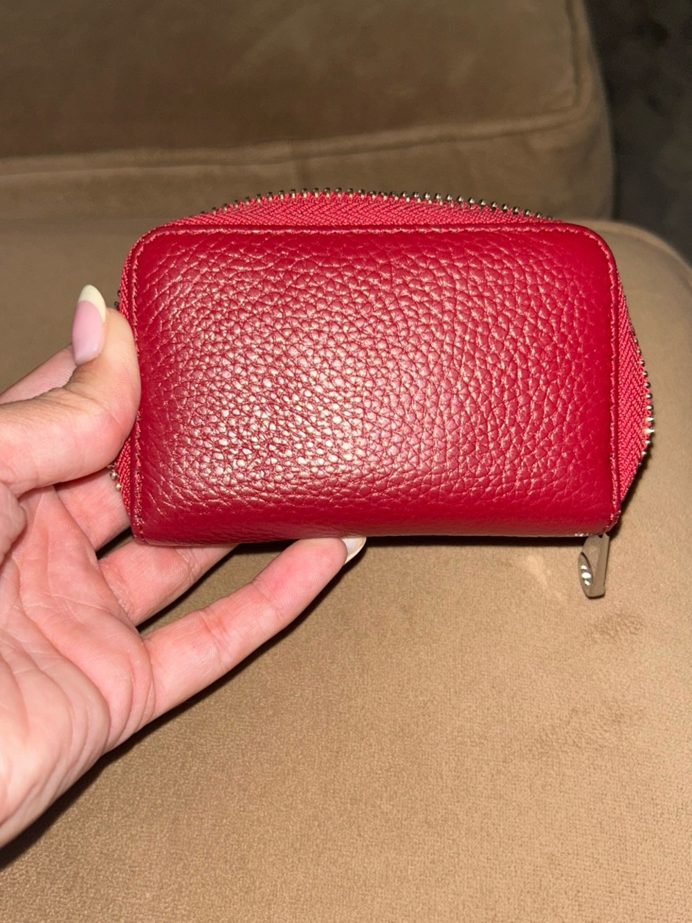 Red Leather Zip Card Wallet - Women Accessories